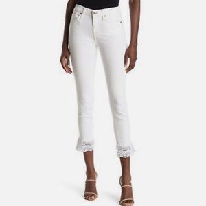 Jen7 by 7 for All Mankind SZ 16 WHITE SKINNY ANKLE JEANS / Scalloped Eyelet Hem